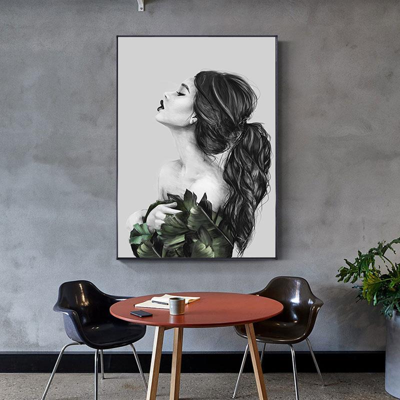 Abstract Fashion Feather Butterfly Women Canvas Poster Picture Wall Art, Modern Living Room Home Decoration Print