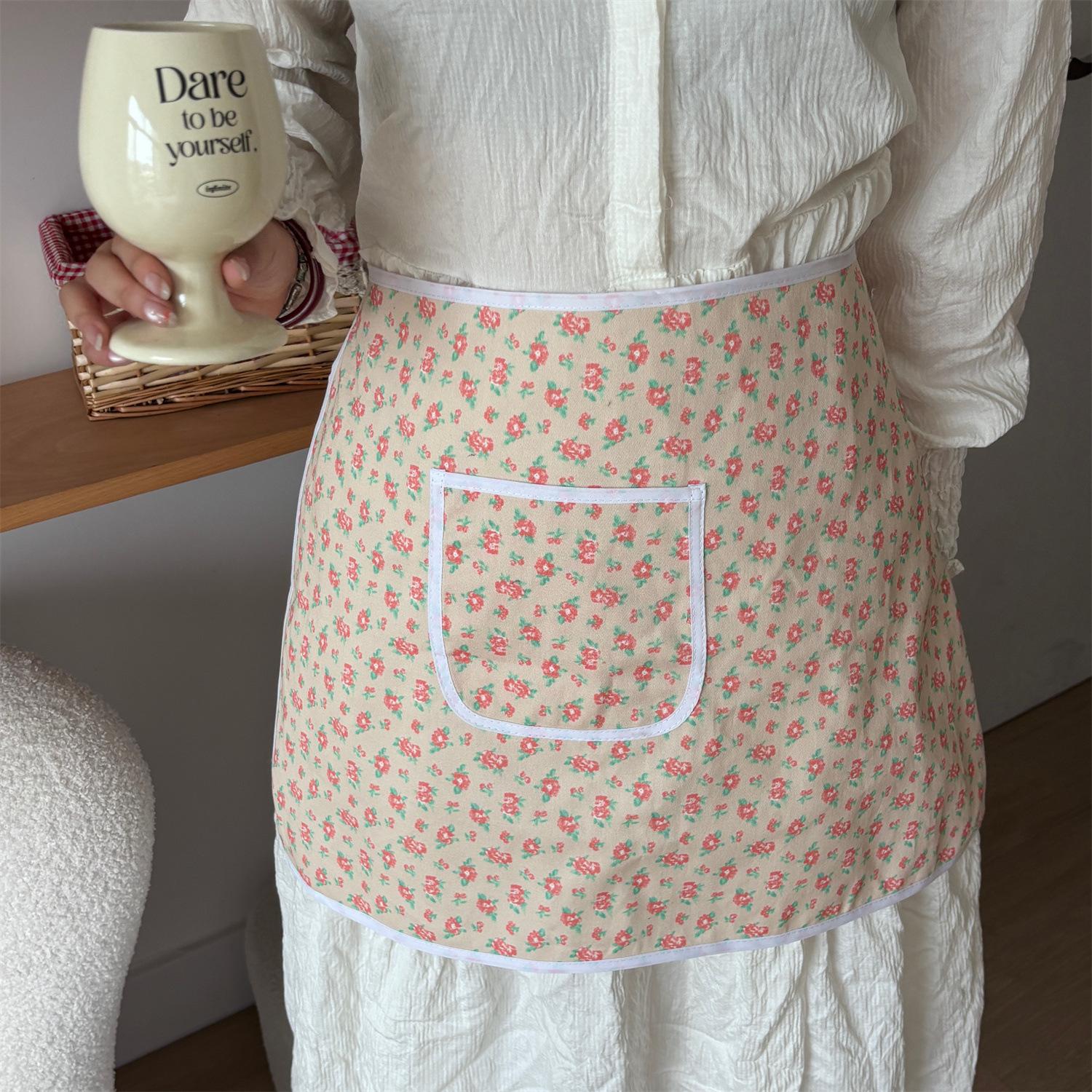 Hemming canvas Korean floral apron cafe