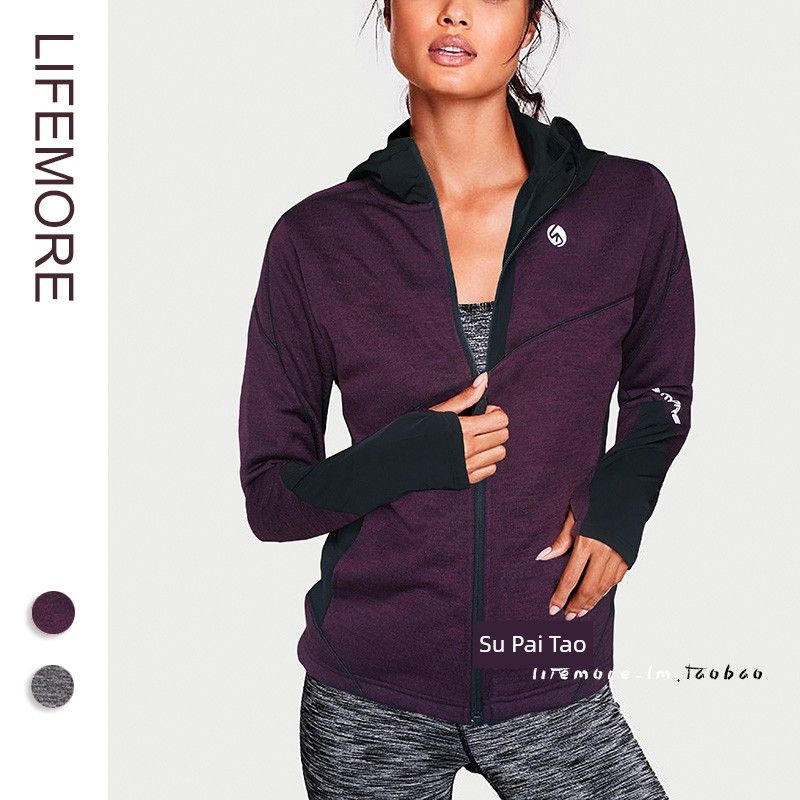 

Women s Running Fleece Casual Hooded Panel Sports Jacket Deep purple(Purple Sand) S