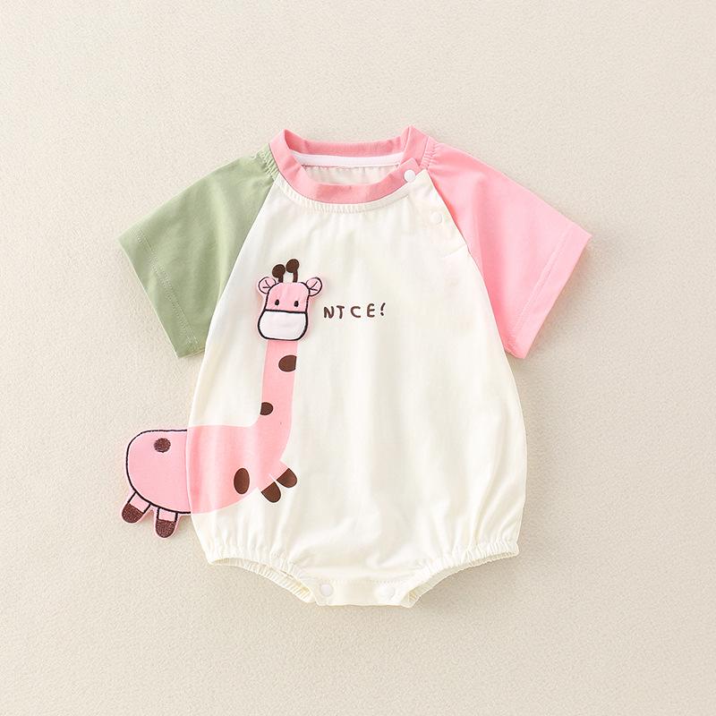Newborn Baby Boy Summer Short Sleeve Bodysuit Pajamas Romper 66 cm розовый