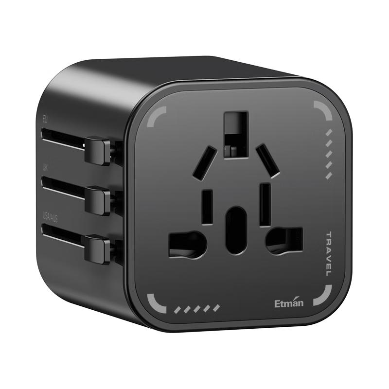 Etman Universal Travel Power Adapter with USB/Type-C CN plug (adapter included) черный