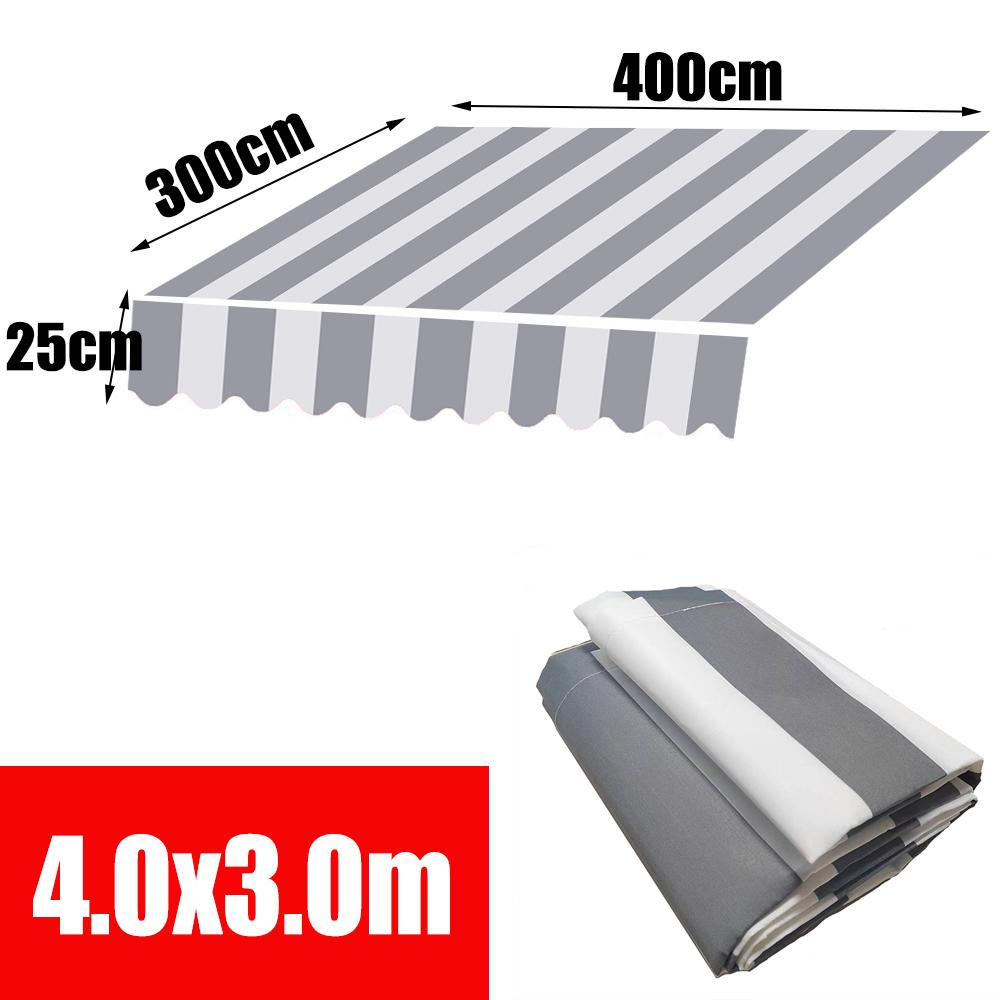Outdoor Retractable Telescopic Canopy White+Gray Stripes 10cm Space Courtyard Awning Replacement Fabric IP4 Waterproof Cloth