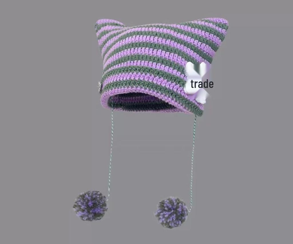 Japanese Style Cute Star Cat Wool Knit Hat - Warm & Versatile for Autumn/Winter