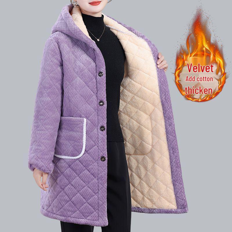 Women's Winter Warm Cotton Coat and Over-the-Knee Casual Robe