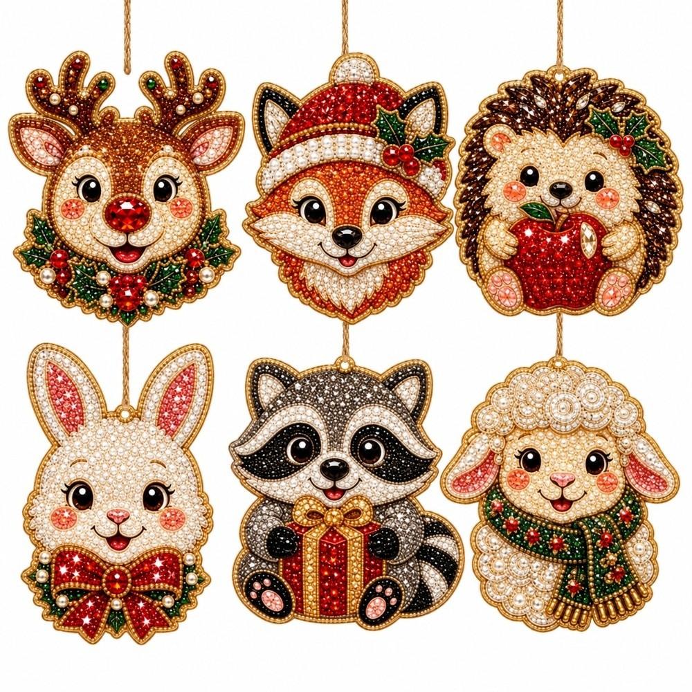 6 Stück/Set Metallkette Diamantmalerei-Set 3D Perlen Hängender Suncatcher Bastelartikel Weihnachtsdekoration