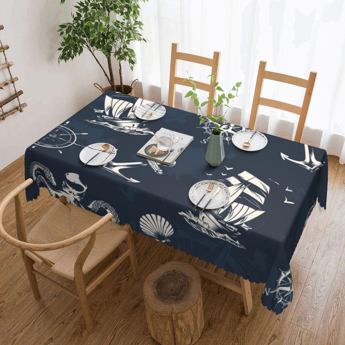 Nautisch Blauwe Ankers Met Strepen Rechthoekig Tafelkleed Waterdicht Tafelkleed Zeilende Zeeman Tafelhoezen 137x183cm