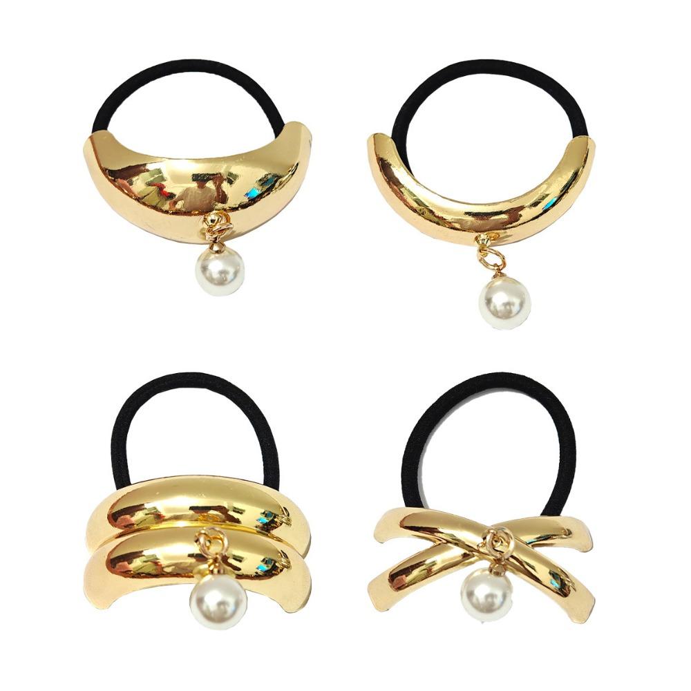 Golden Color Metal Hair Cuff Irregular Shape Hair Rope Classic Elastic Hair Band  Girls