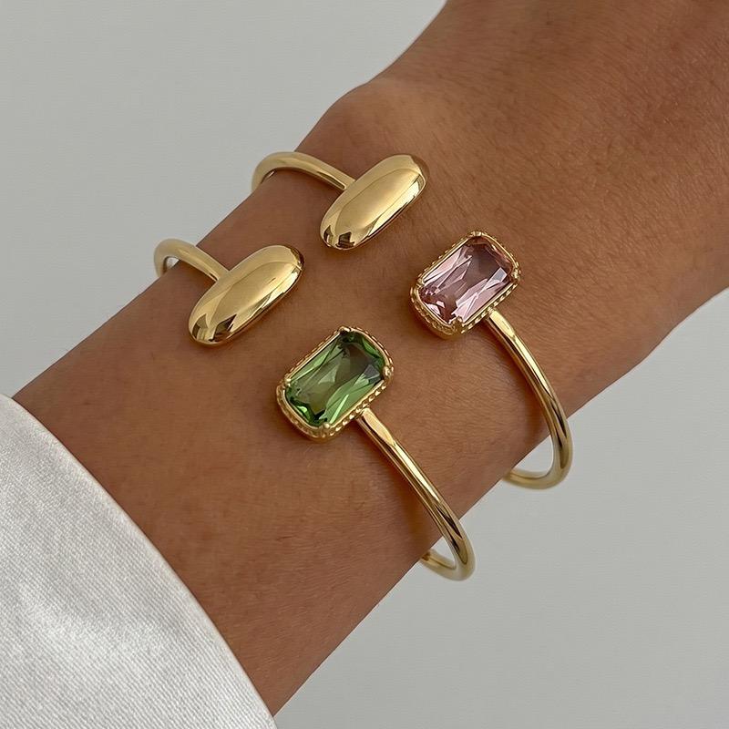 SA Jewelry 18K Gold Colored Zircon Open Bracelet for Women Non Fading Stainless Steel Gold Bangle Bangles Set