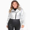 Noora Women's Silver Cropped Leather Jacket Designer Leather Jacket Stylish Jacket