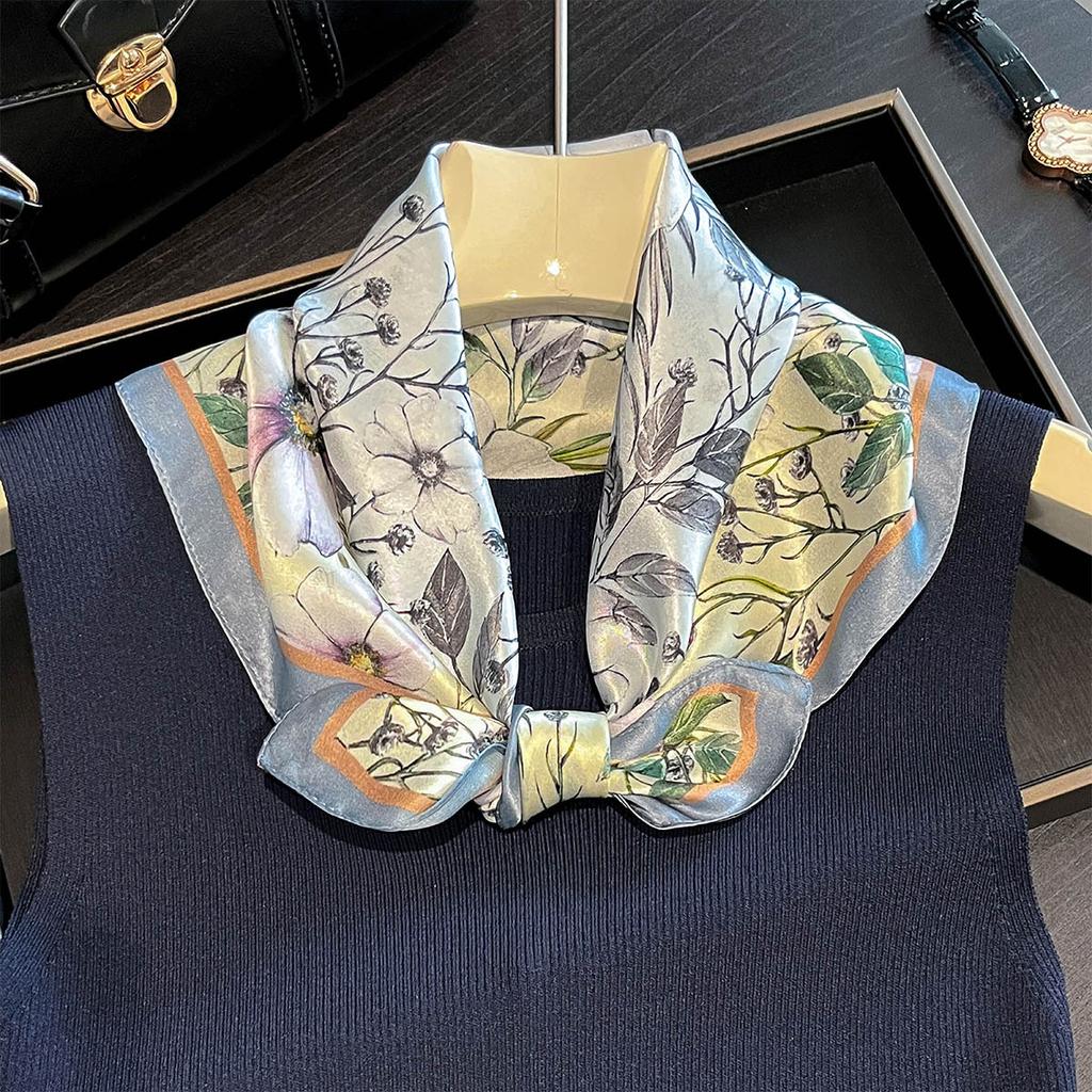 100% Silk Scarf Women Neck Hair Foulard Square Hijab Scarves Bandana 53cm New Wrap Kerchief Headband Shawls apaszka