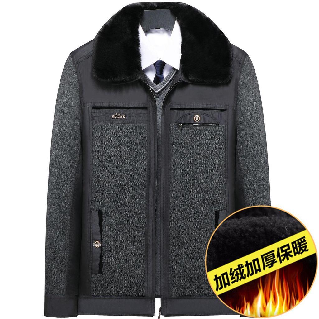 Men's Fleece-Lined Lapel Jacket, Thickened Autumn/Winter Coat for Middle-Aged and Older Men