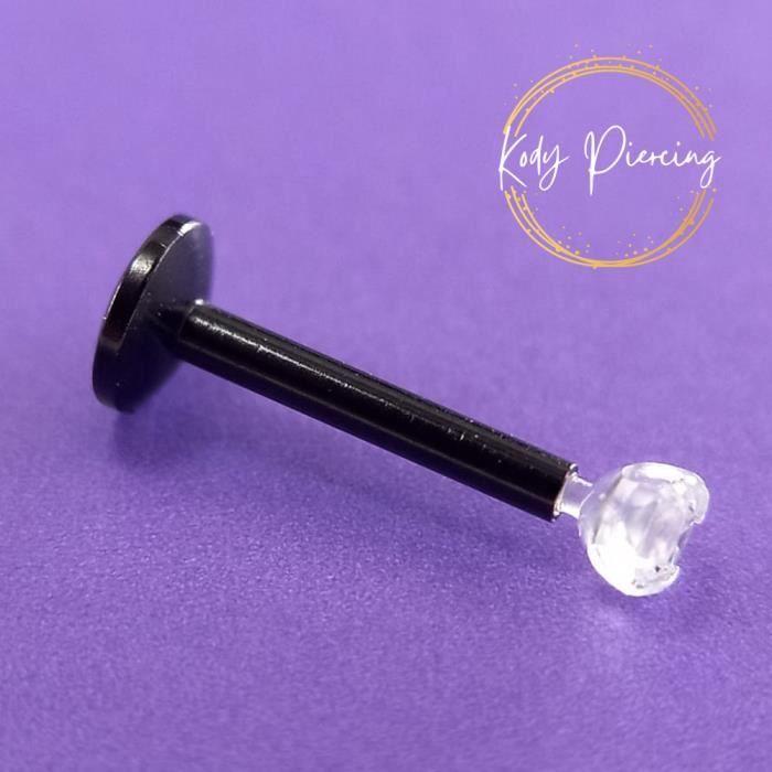 KODY PIERCING Black Surgical Steel Labret Decorated with a Crystal Set on 8mm Bioflex Rod