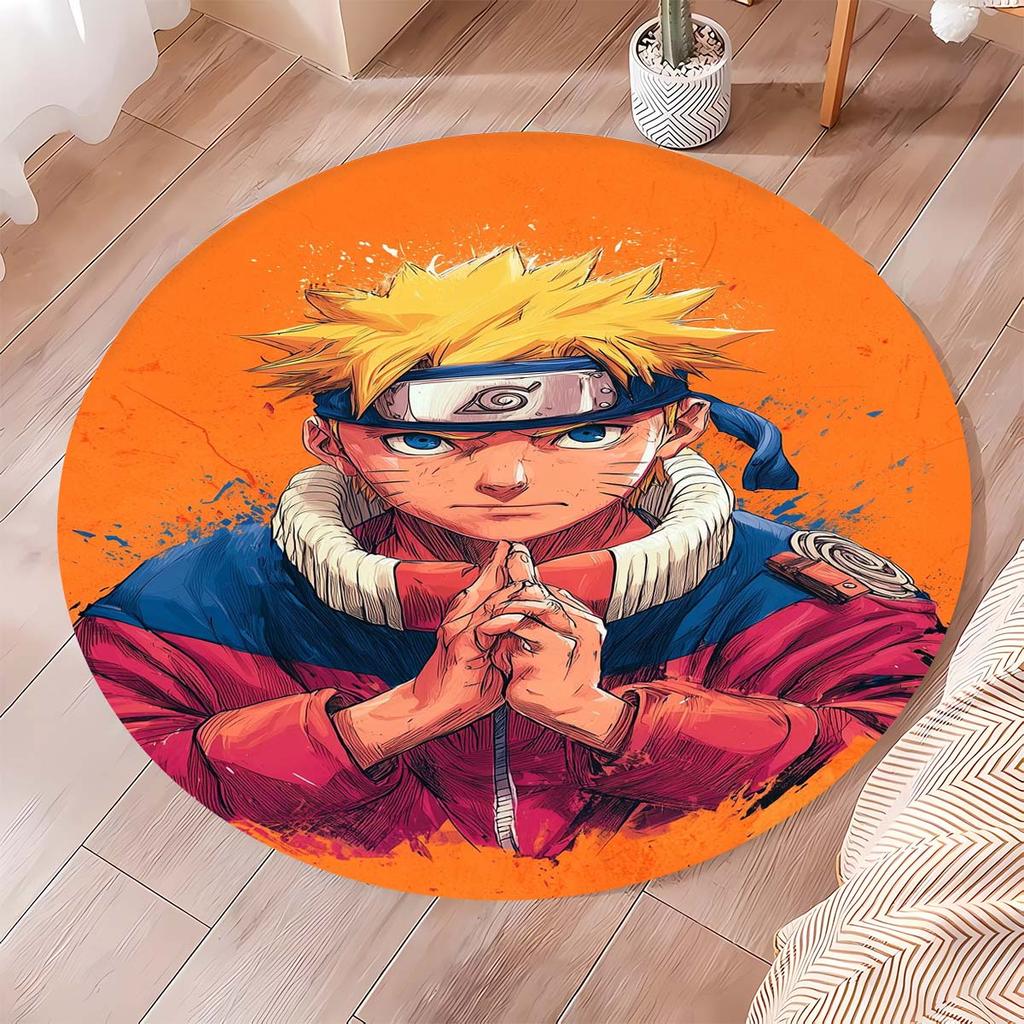 Naruto Round Area Rug Anime Cartoon Pattern Soft Non-Slip Floor Carpet For Bedroom Living Room Kids Room Playroom Home Decor Mat