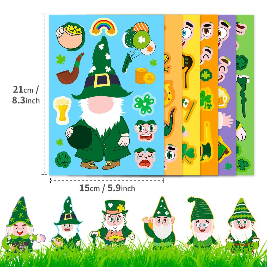 6 Sheets/pack DIY Staff Patrick's Day Sticker Hairband Irish Hat Festival Puzzle Stickers