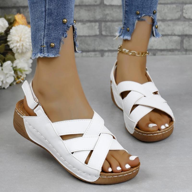 Sandalias de Plataforma con Cuña de Punta Descubierta para Mujer Verano Retro Casual Sandalias de Tacón para Mujer Exterior Talla Grande Zapatos de Plataforma para Mujer