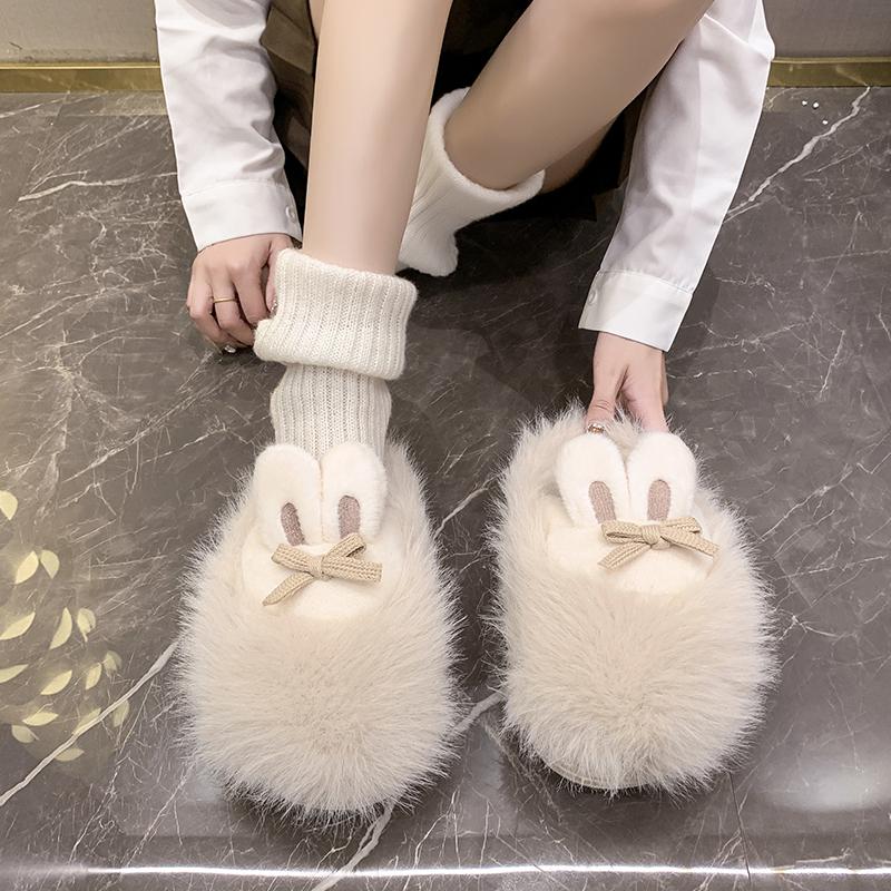 

Cute Plush Slippers Women Autumn Winter New Outdoor Home Shoes for Women Thick-bottomed Plush Warm Cotton Slippers Slides Women 36-37