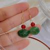 2024 Yang Mi Inspired Chinese Retro Green Ear Hook Earrings - Elegant & Versatile Design for Women