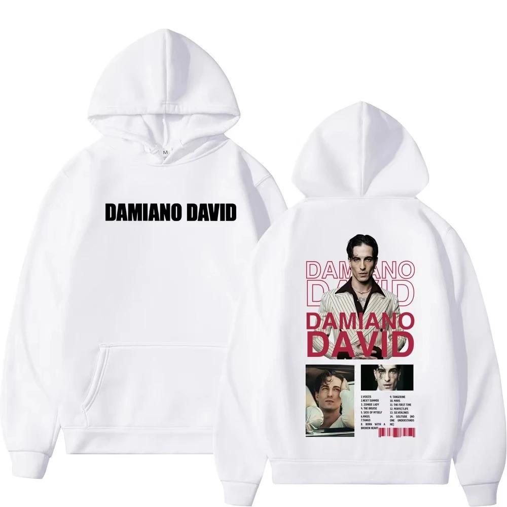 Herren Damen Mode Langarm Sweatshirt Sänger DAMIANO DAVID Tour Grafik Kapuzenpullover Hip-Hop Lässig Locker Y2k Kleidung