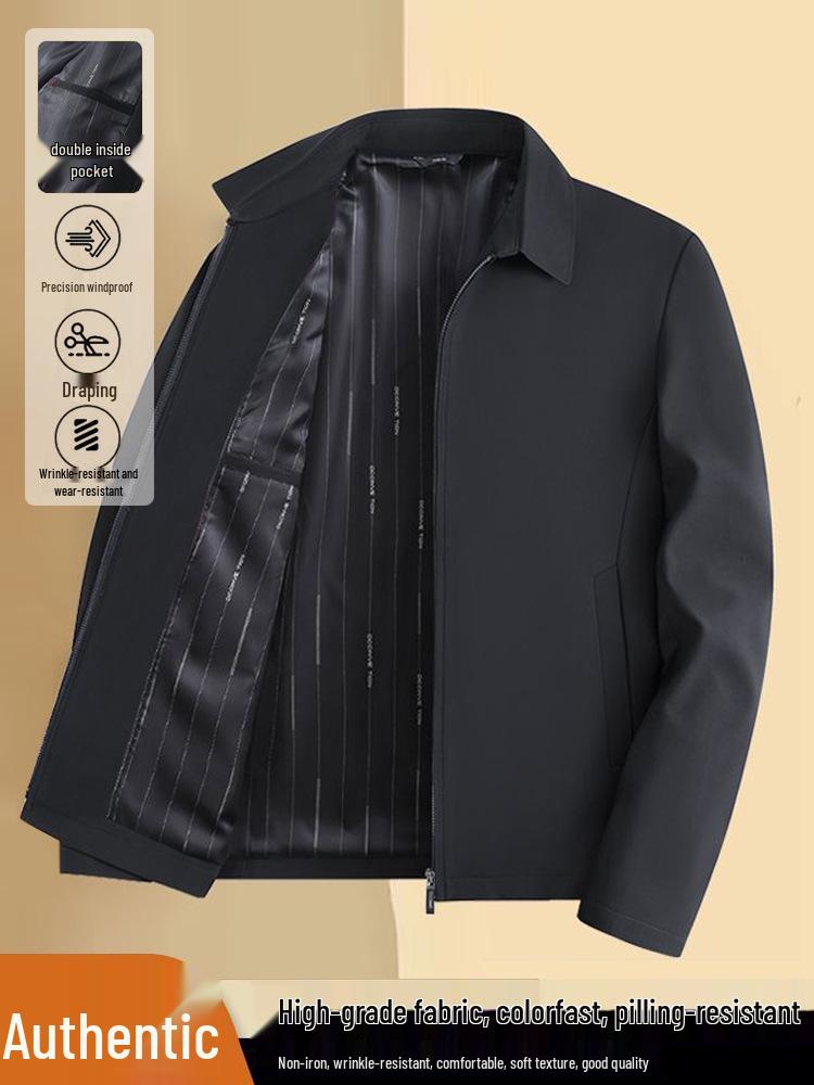 Men's Lapel Jacket for Middle-aged and Elderly Dads, Thin Spring/Autumn Administrative Style