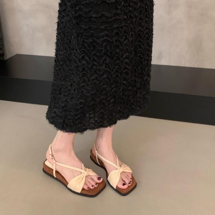 Französische elegante Schleife Plateau Zehensandalen Damen 2025 Sommer neue Modelle mit Röcken Weichsohlige Keile Römische Sandalen