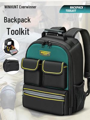 Everwinner Men's Double Shoulder Tool Backpack - Multifunctional, Durable Canvas for Electrician and Portable Repair