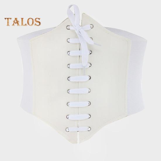 Women Lace-up Corset Wide Elastic Waist Belt Faux Leather Slimming Body Waistband Dress Shirt Decoration