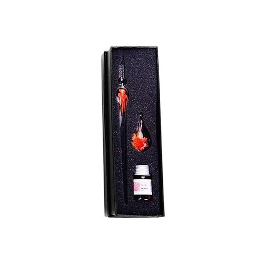 1 Set Transparent Dip Pen with Inside Flower Glass Writing Pen Faux Crystal Ink Dip Pen Gift for Student
