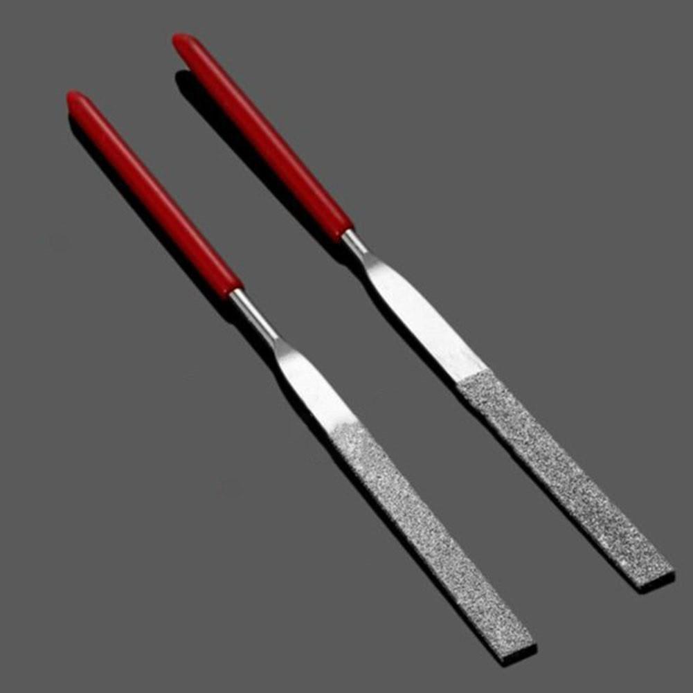 10PC 0.12*5.51\" Red Plastic Handle Metal Stone Grinding Flat Needle File