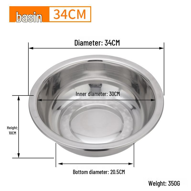 Extra Large Non-Slip Stainless Steel Bowl for Vegetables, Dough Kneading, and Laundry