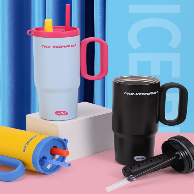 1Pcs 750Ml Large Capacity Coffee Cup Portable Water Cup With Straw 316 Stainless Steel Insulated Cup Cold & Retention