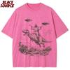 T075 Cartoon Dinosaur Print Fashion T-Shirt Women's Unisex Wash Distressed Vintage Tee Student Fashion Top