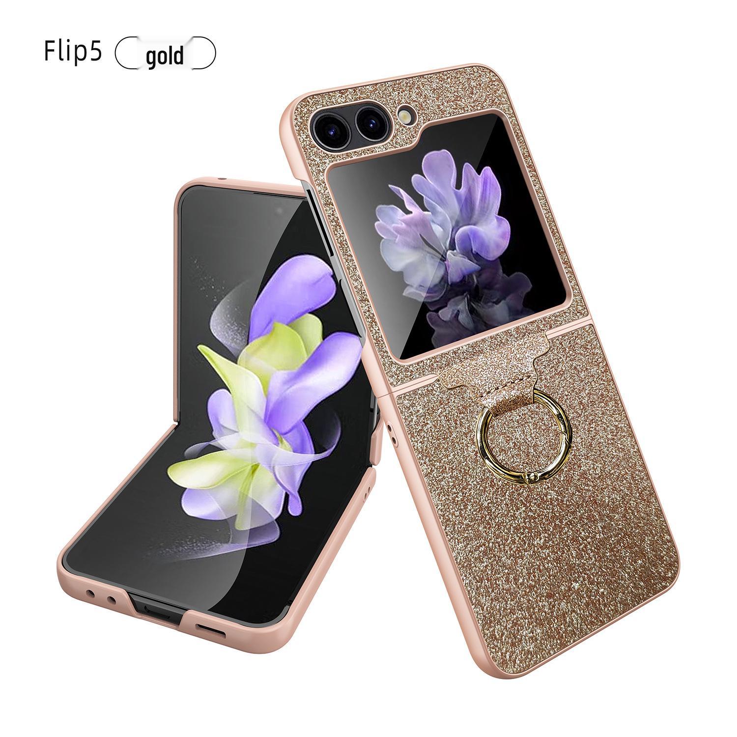 

Samsung Flip5 Glitter Protective Case with Integrated Film and Fashion Ring Flip5 золотой
