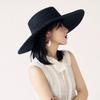 Black Big Brim Flat Top Top Hat Women'S Summer Shade Holiday Beach Sun Straw Hat French Vintage Foreign Trade Seaside