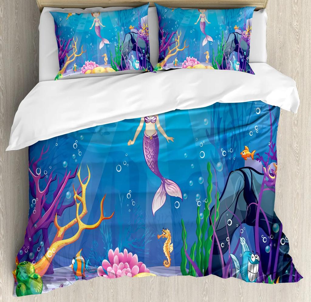Comforter Mermaid Space Mermaid Bedding Purple Mermaid King Comforter Sets For Girls Galaxy Mermaids Bedding 3Pcs