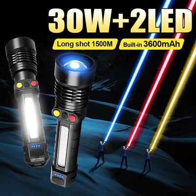 Linterna LED Multicolor Con Luces COB 10 Modos Linternas Ultra Potentes Zoomable Tiro Largo 1500M Antorcha Super Brillante