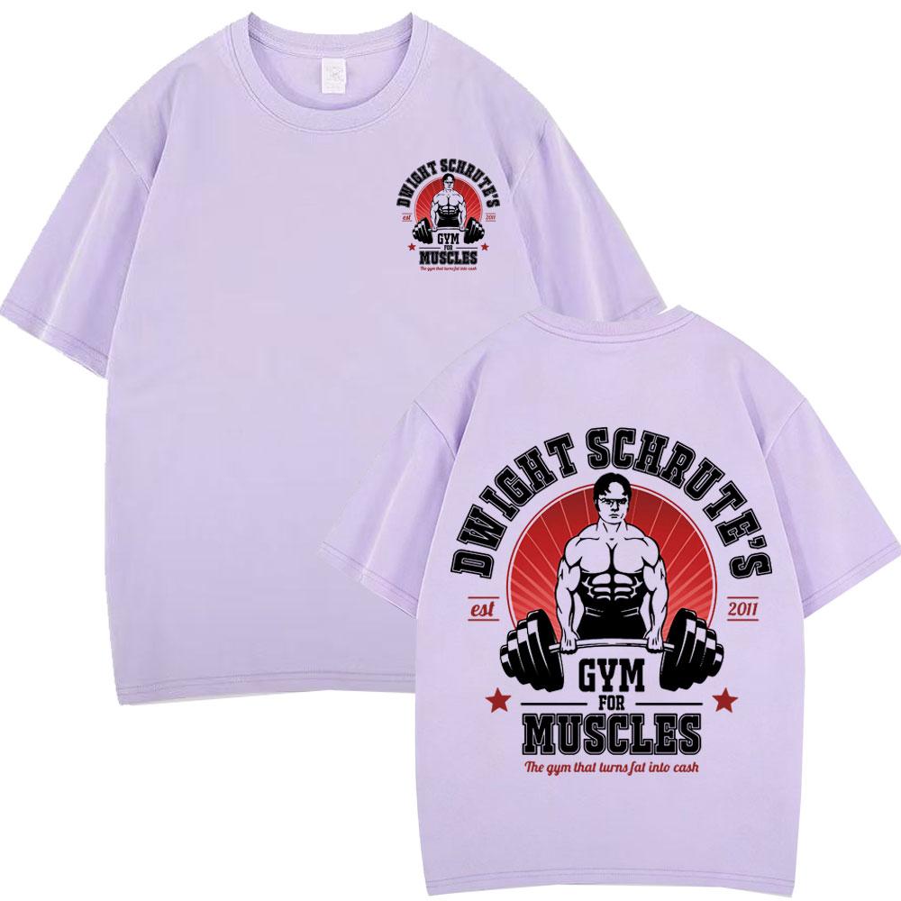 Dwight Schrute Gym for Muscles Doublesided T Shirt Tv Series The Office Michael Scott Hiphop Casual T Shirts Men Cotton Tees