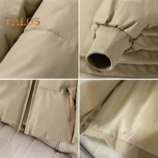 Winter Down Coat Padded Hooded Stand Collar Pockets Zip-up Parka Windproof Heat Retention Daily Cold Weather Outwear Cotton Jacket
