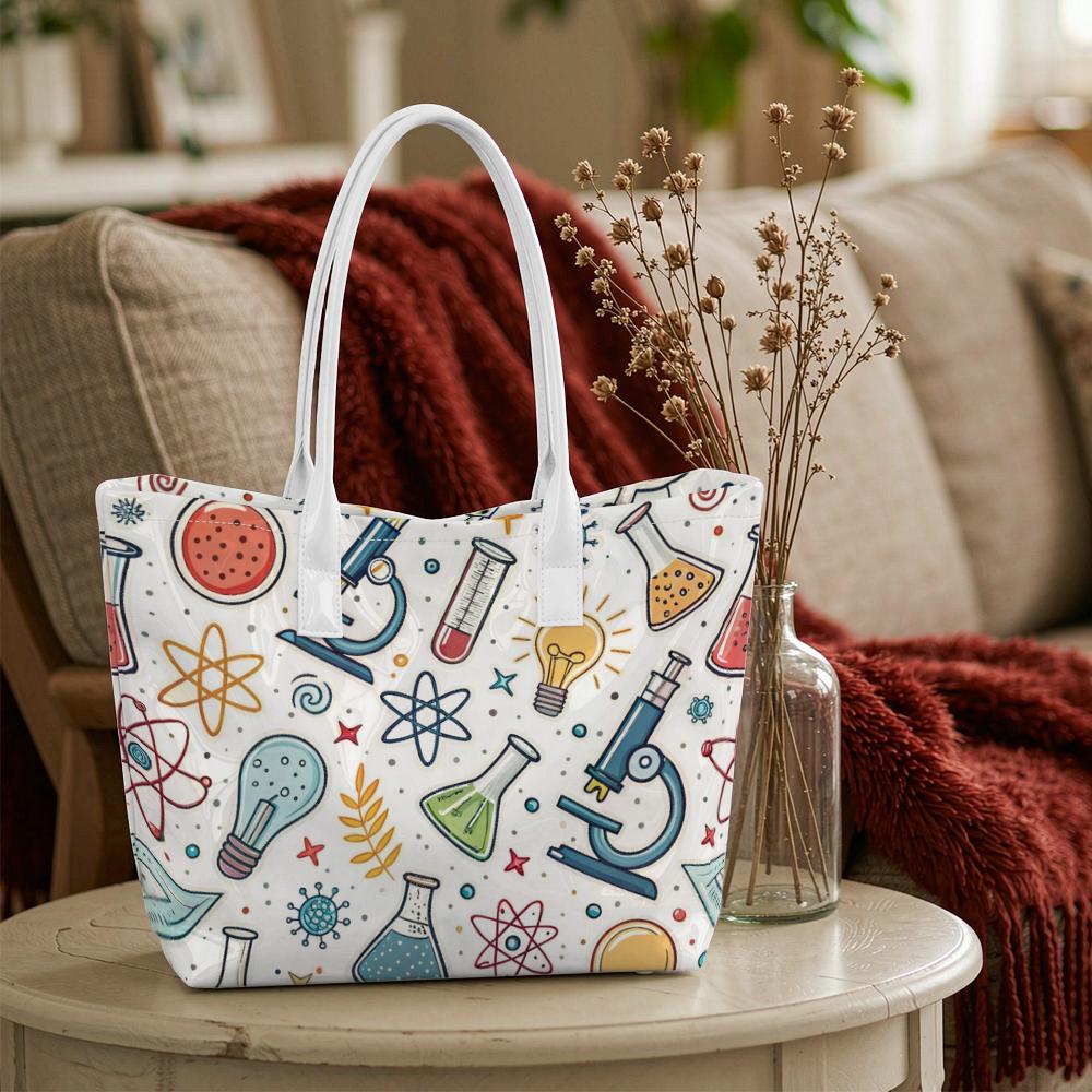 Cute Science Pattern Shoulder Tote Bag for Daily Use