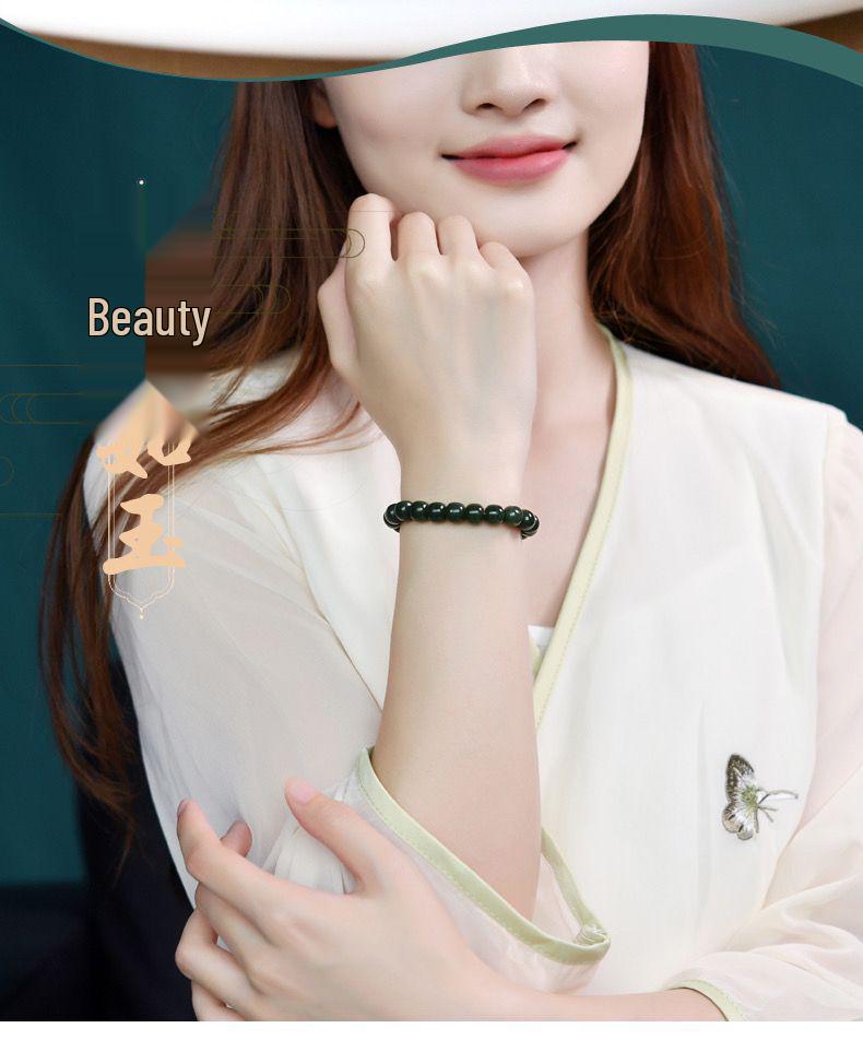 First Grade Xinjiang Hetian Jade Qingyu Bracelet: Handmade Beaded Ancient Style for Men and Women