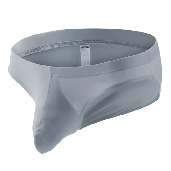 Men Briefs Low Waist U-Convex Wrap Bag Panties Solid Color Ice Silk Smooth