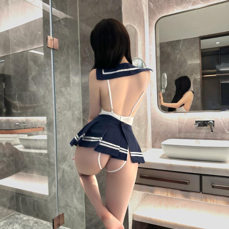 Sexy Lingerie Sexy Fat M Uniform Open Crotch Onesie College Suit Passion Sailor Dead Library Water