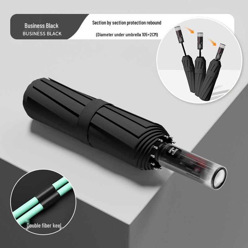 24-Bone Automatic Windproof Folding Umbrella for Men, Rain or Shine, with UV Sun Protection