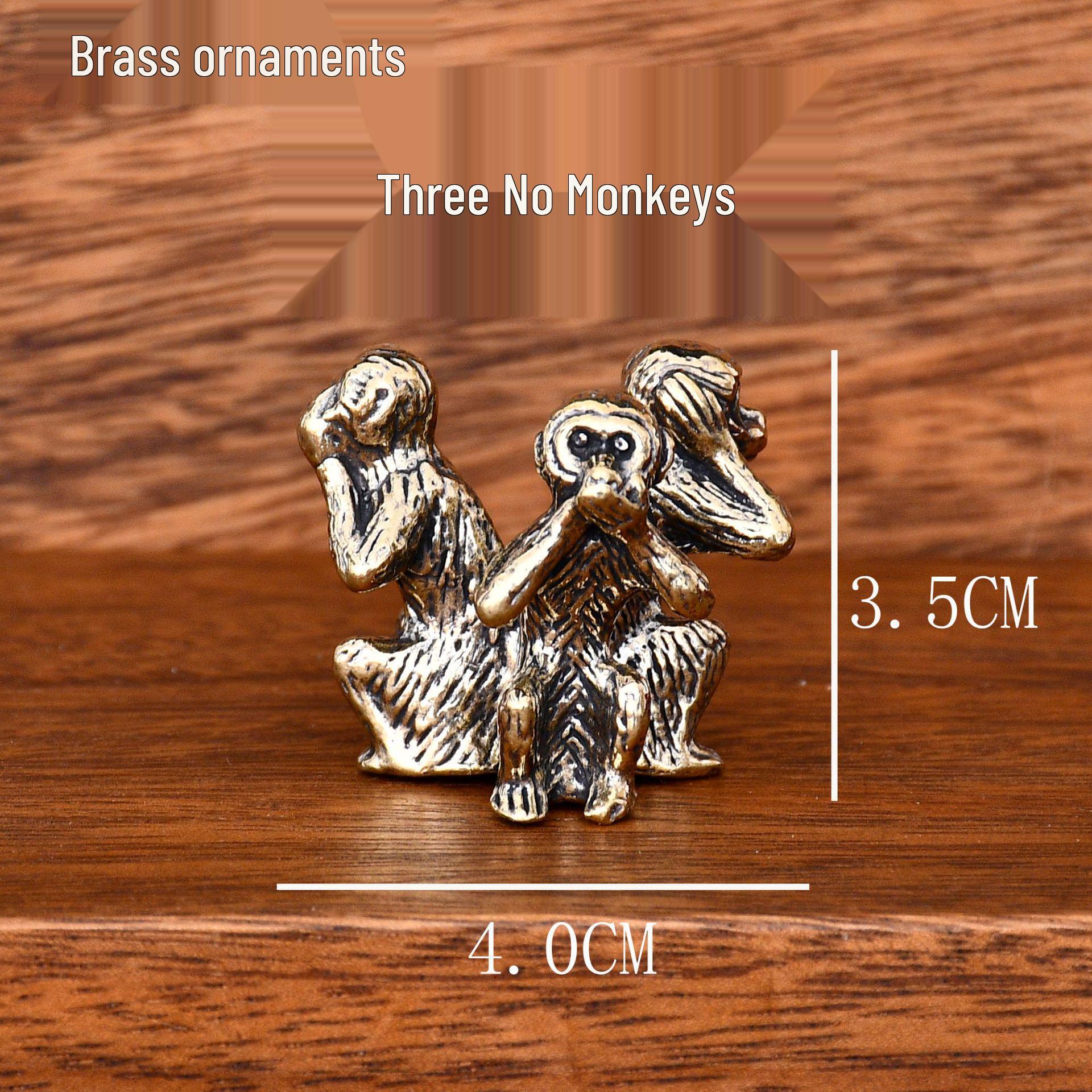 Retro Brass Three Wise Monkeys  See, Hear, Speak No Evil  Desktop Decoration Ornament