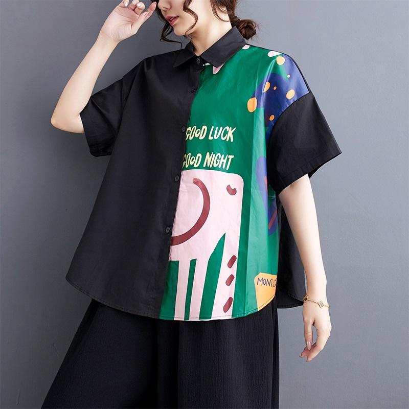 

Хлопковые рубашки и блузки оверсайз с короткими рукавами для блузок, повседневные свободные летние топы, женская рубашка на пуговицах чёрный