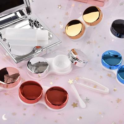 Damen Reisebehälterhalter Aufbewahrungsbox Einweichbox Damen Neue Mode Kontaktlinsenbox ABS Kunststoff Quadratischer Spiegel Linsenetui