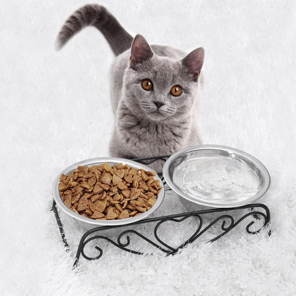 POPETPOP Stainless Steel Removable Food Bowl for Cats and Dogs, with Stand and Legs for Easy Eating and Non-Slip Design