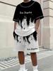 Men 2Pcs Los Angeles Letter Print T-shirt Shorts Set Summer Casual Outfit