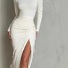  new cross-border European and American turtleneck long-sleeved split-ended tight dress women