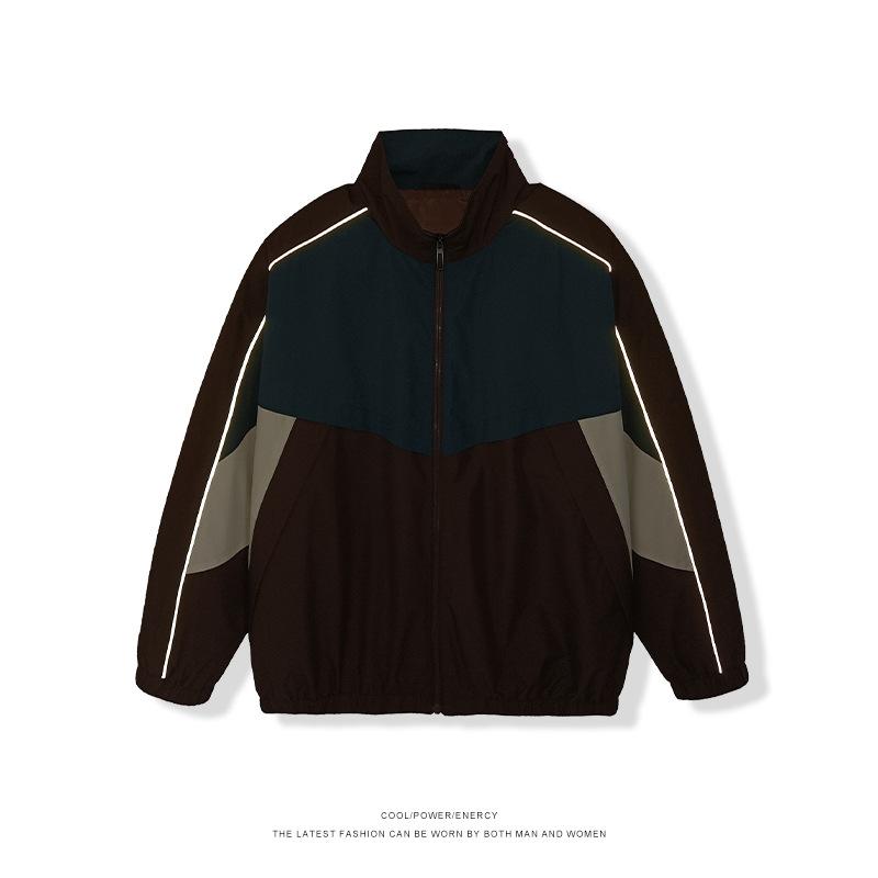Trendy Brand American Retro Contrasting Color Stitching Stand-up Collar Jacket for Men and Women Autumn New Loose Trendy Couple Casual Jacket
