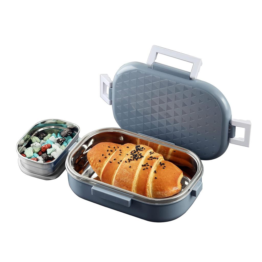 Insulated Steel Lunch Box For Kids School Picnic Use With Leak Proof Lid And Veg Box In Grey With 700ml Capacity